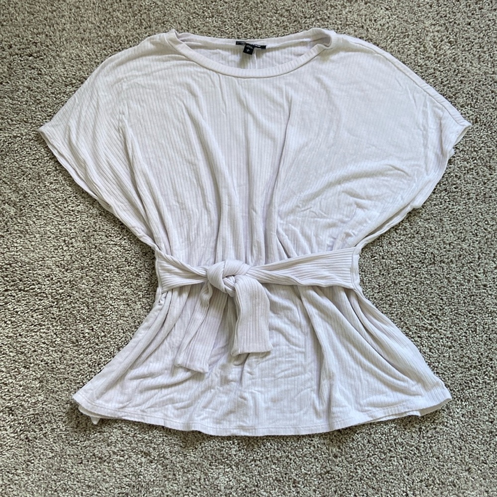 Express • White Short Sleeve Ribbed Tie Waist Tee